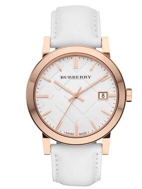 Burberry Rose Gold and White Leather Round unisex watch